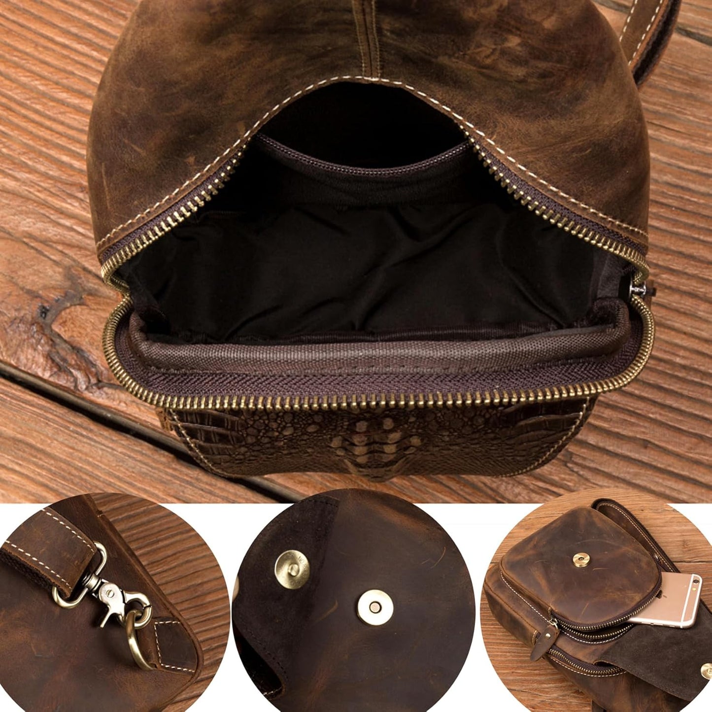 Genuine Leather Sling Bag for Men Women Backpack Chest Shoulder Satchel Crossbody Bags Casual