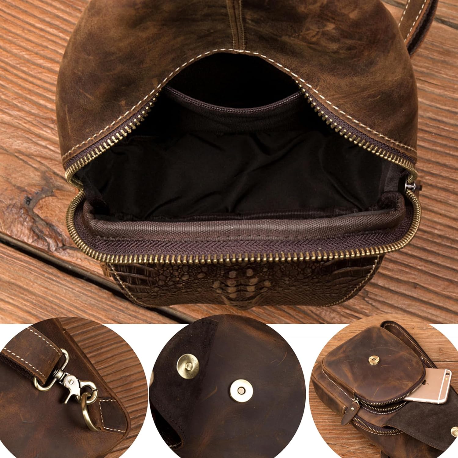 Genuine Leather Sling Bag for Men Women Backpack Chest Shoulder Satchel Crossbody Bags Casual