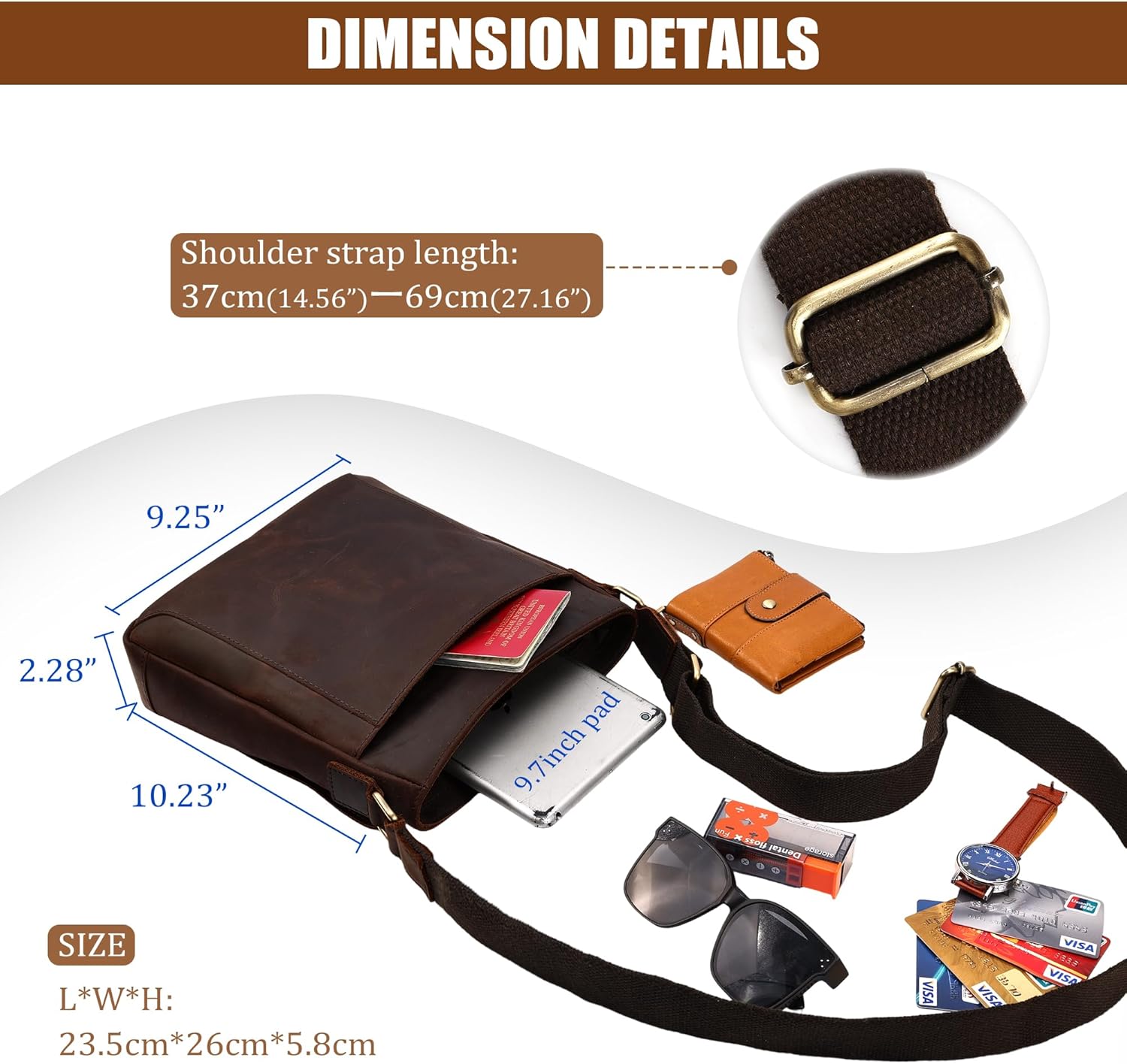 Leathario Crossbody Bag for Men Genuine Leather Small Messenger Shoulder Purse Side Vintage Satchel