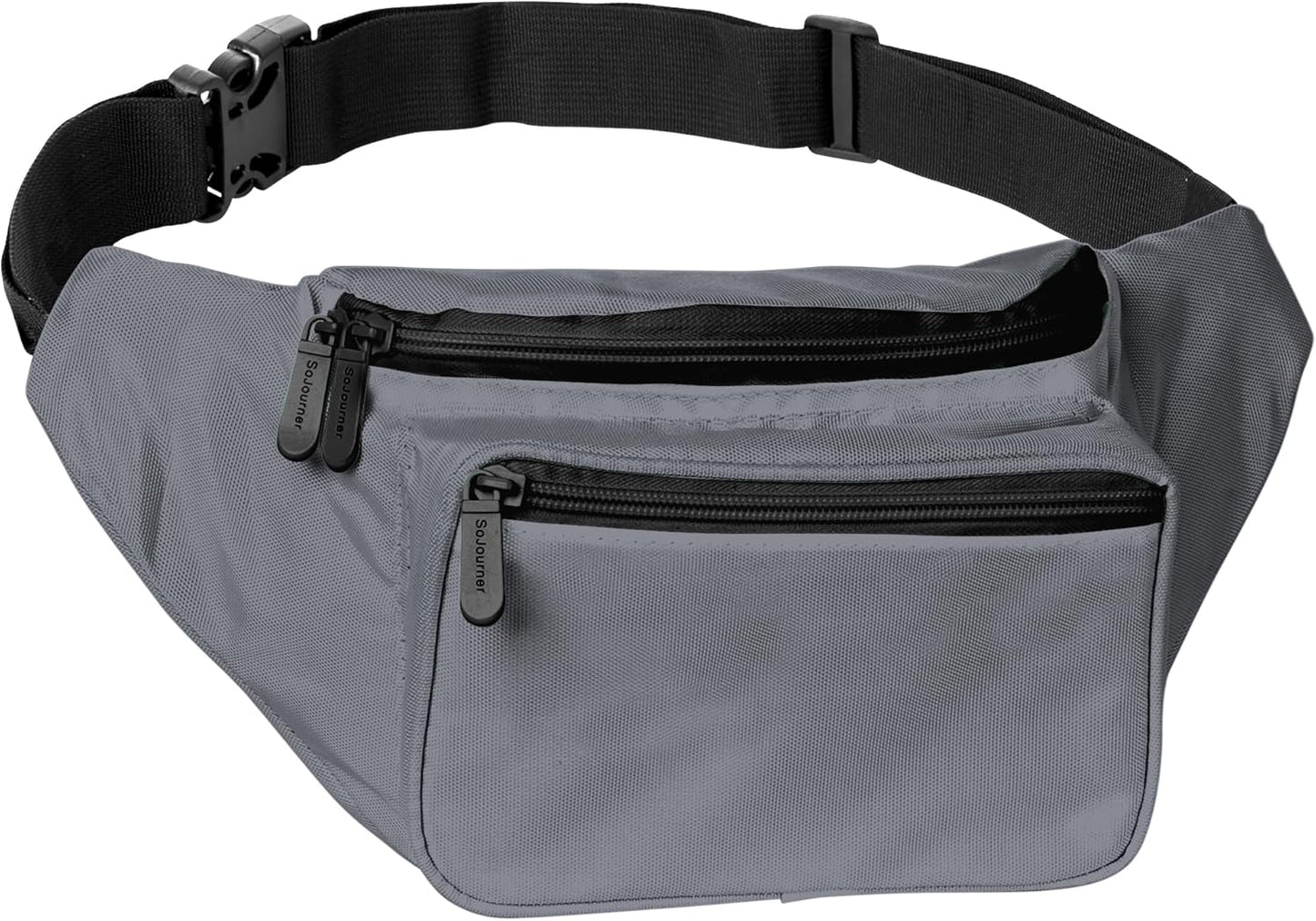 Gray Fanny Pack Belt bag - Crossbody Waist Bag for Men or Women - Hands-Free, Waterproof Large Bumbag for Hiking, Running, and Travel