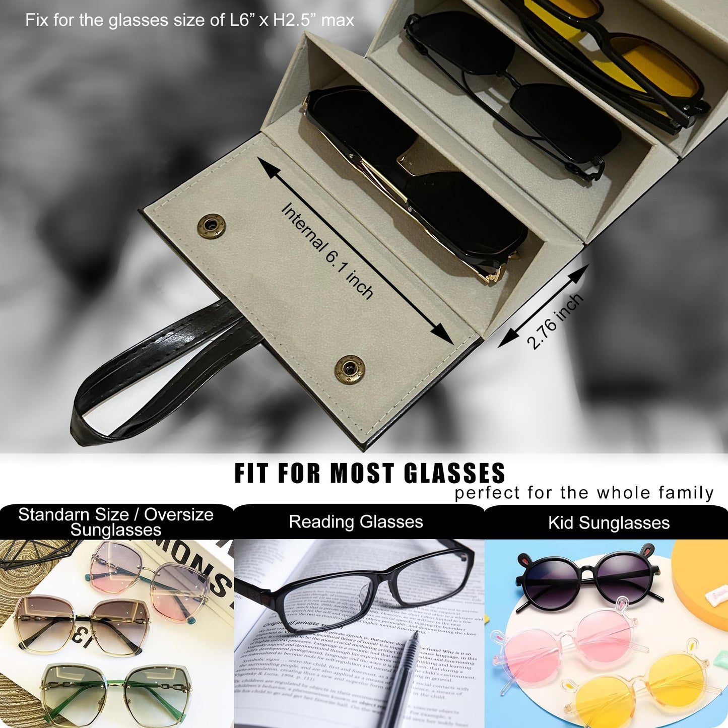 Longjet Sunglasses Organizer 5 Slots Travel Glasses Case Multiple Pairs Eyeglasses Storage Box