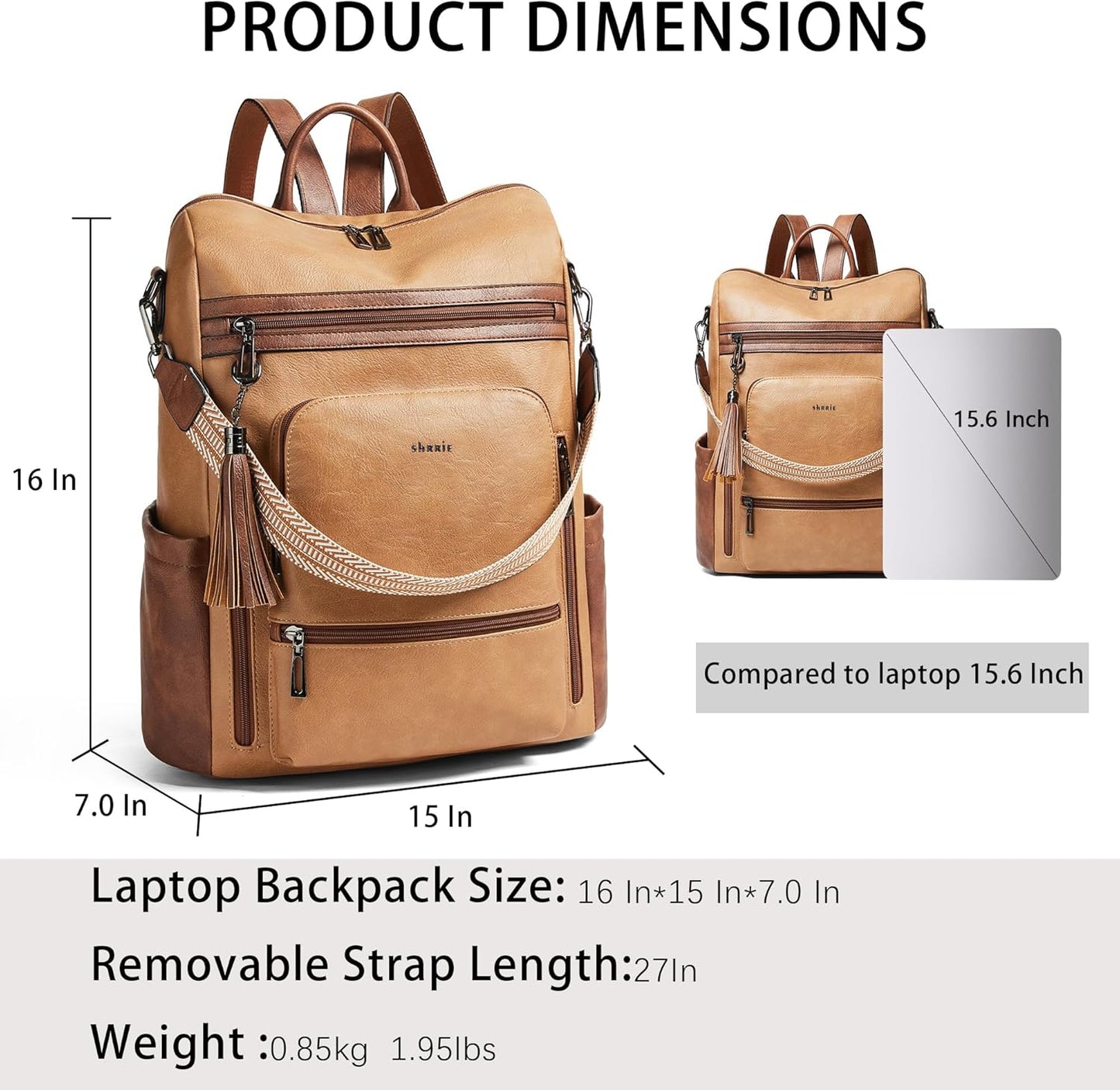 Shrrie Vegan Leather Laptop Backpack for Women 15.6 inch Work Backpack Fashion Travel Backpack