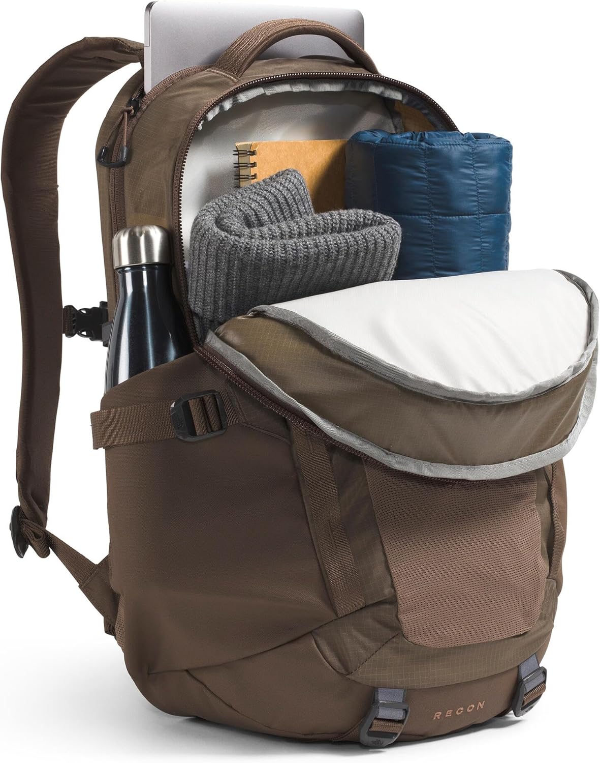 The North Face Recon Everyday Laptop Backpack | Daypack with Water Repellent Finish, 16" Laptop Sleeve, 2 Water Bottle Pockets, Smokey Brown/Latte, One Size
