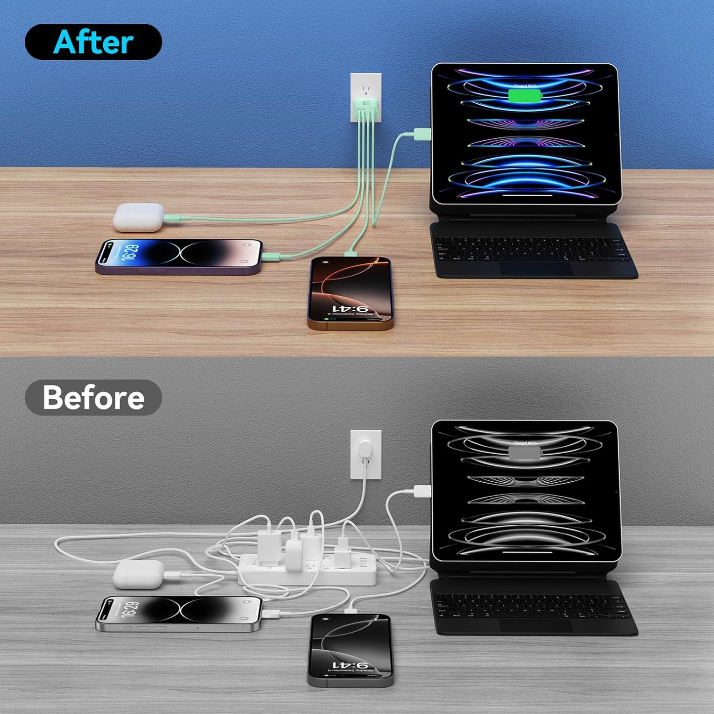 USB C Charger Block, 2-Pack 40W 4-Port Multiple Type C Fast Charging Phone Charger Brick +QC 3.0 USB A Wall Plug Out let Multiport Box Cube for Phone 15/14/13/12/11 Pro Max, Galaxy, Pixel, Green