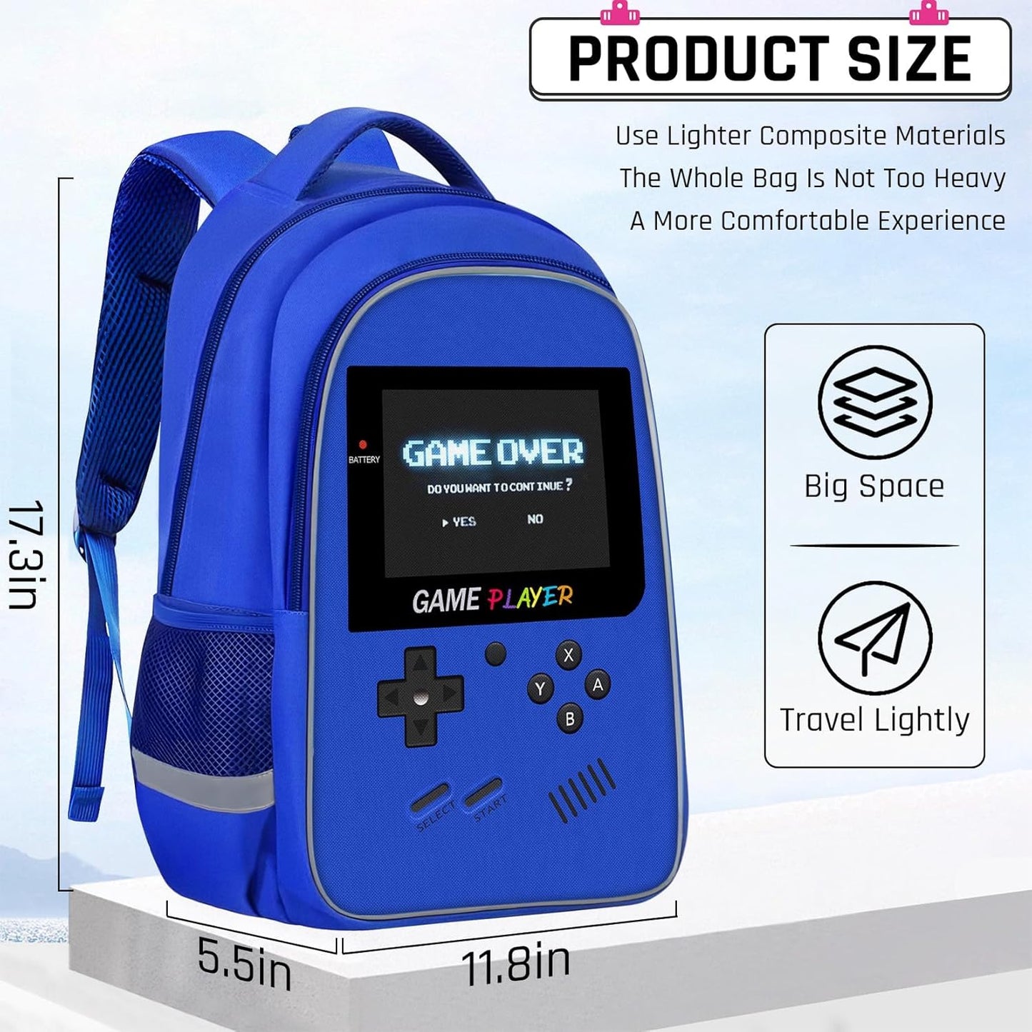 Backpack for School Boys,Gamer Boys Backpack for Elementary Middle School,Student Bookbag for Ages 6-18 Kids Children Teens,17″ Video Game Bookbag Travel Back Pack