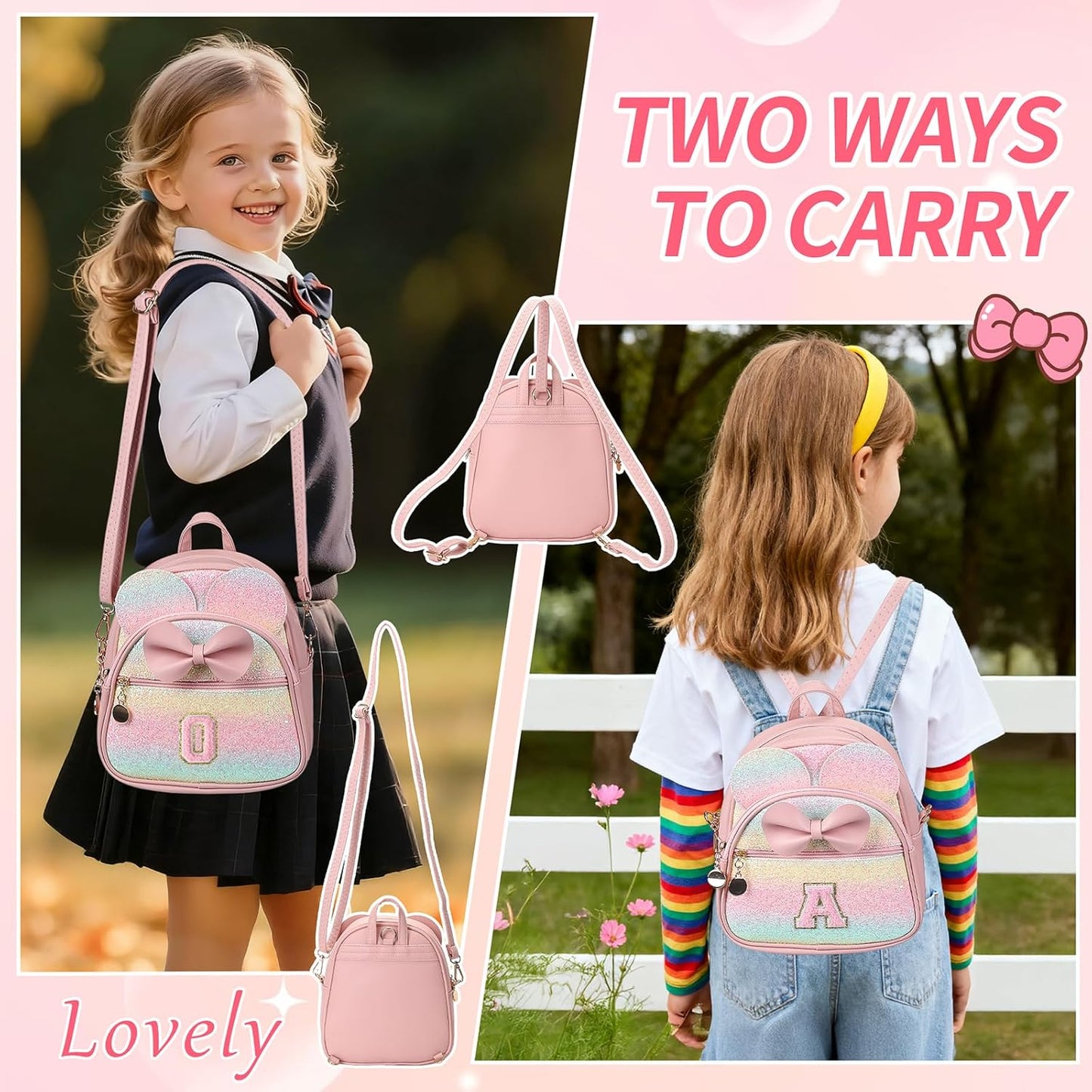 Christmas Birthday Gift for 2 3 4 5 6 7 8 9 10 Year old Girls Personalized Initial Mini Backpack