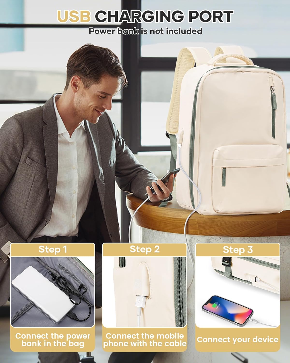 WONHOX Large Travel Backpack Carry on Flight Approved Laptop Work Business Backpack for Women Men Mochila de Viaje