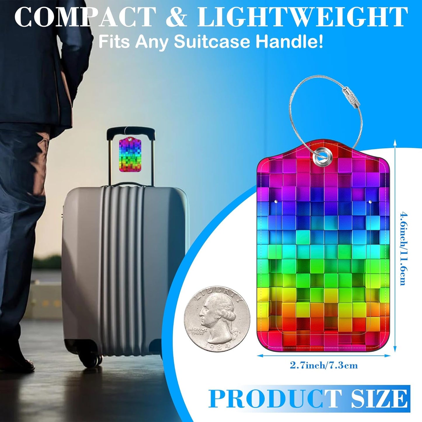 2 Pcs Luggage Tags for Suitcases, Color Grid Leather Bag Tags for Luggage Privacy Cover Name ID Label with Stainless Steel Loop Cruise Airport Travel Essentials
