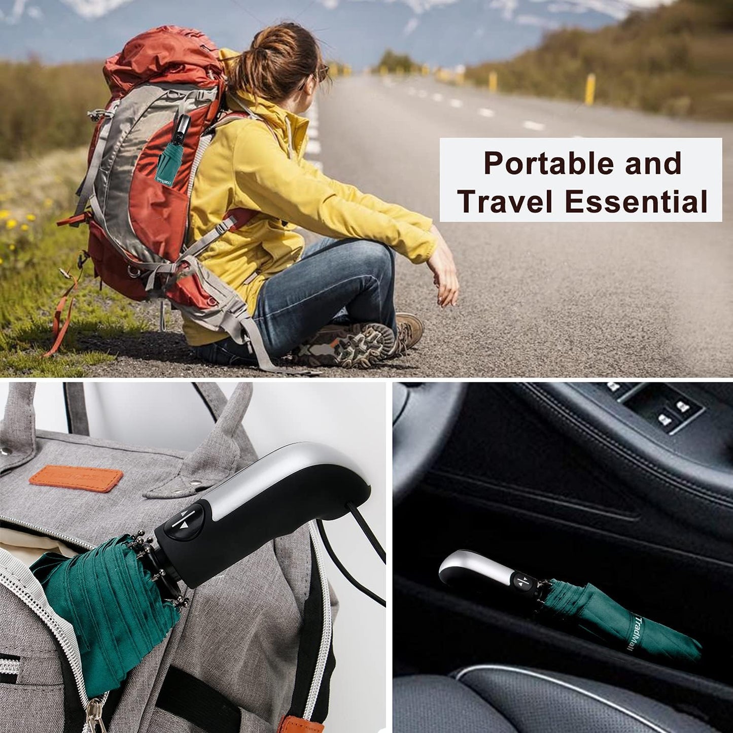 TradMall 2 Pack Travel Umbrella Windproof 46/56 Inches Large Canopy Reinforced Fiberglass Ribs Auto Open & Close