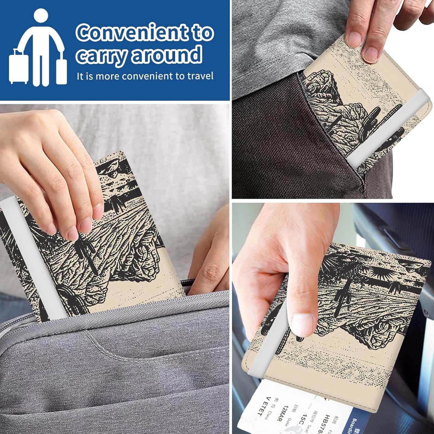 Passport Holder for Travel Essentials, Leather RFID Blocking Passport Wallet Cover Case, Cute Passport Book Holders for Women and Men Retro Mountain