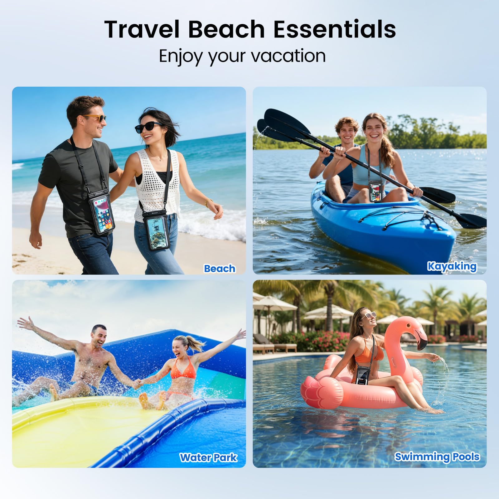 Niveaya IPX8 Double Space Waterproof Phone Pouch (up to 8.3") -2 Pack Waterproof Phone Case with