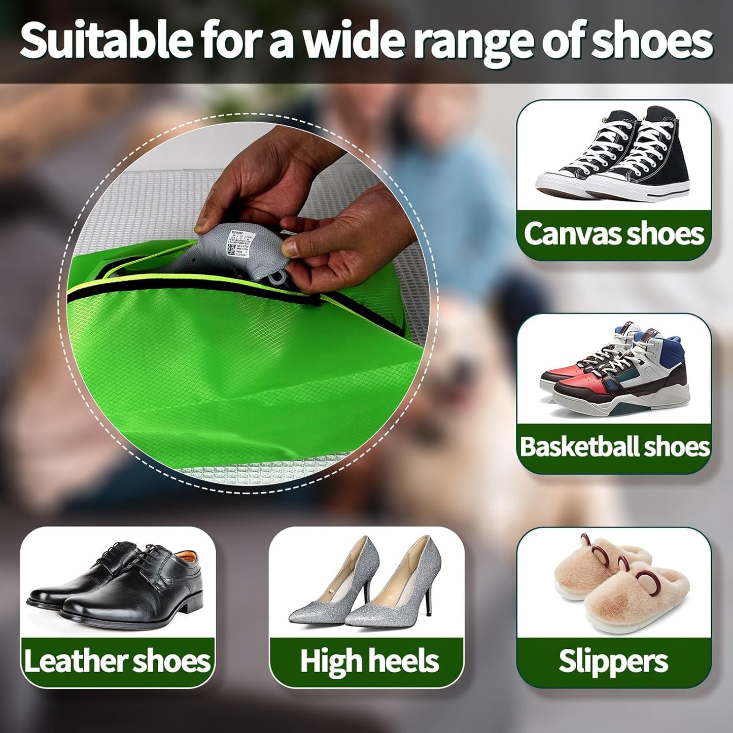 Shoe Bags for Travel - Set of 3 Pack Large Capacity Oxford Fabric Shoe Bags, Multi-Functional Dust-Proof and Waterproof Men & Women Travel Shoe Bag(Emerald Green)