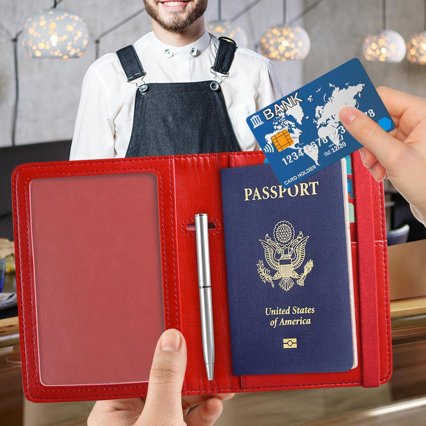 ACdream RFID BLOCKING Passport Holder Travel Wallet - Premium PU Leather Cover Passport book with Card Holder, Pen Slot, Keep Organization, and Travel Essentials for Women and Men, Red