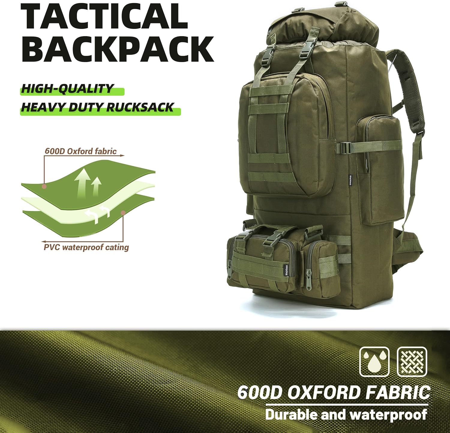 King'sGuard 100L Camping Hiking Backpack Molle Rucksack Military Camping Backpacking Daypack