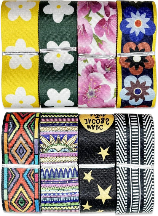 Assorted-Color Printed Nylon Webbing 1 1/2 inch 16 Yards Thick Patterned Fabric Webbing Luggage Handle Jacquard Ribbon for Backpack Bags-Seatbelt-Clothing-Sewing-DIY Crafts & Projects Supplies