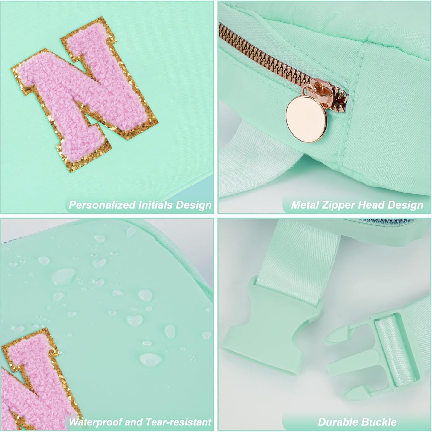 Belt Bag Fanny Pack Crossbody Bags with Initials Letter Patch Cute Stuff Birthday Gifts for Teenager Girls Trendy Stuff for Teens | Light Green,N