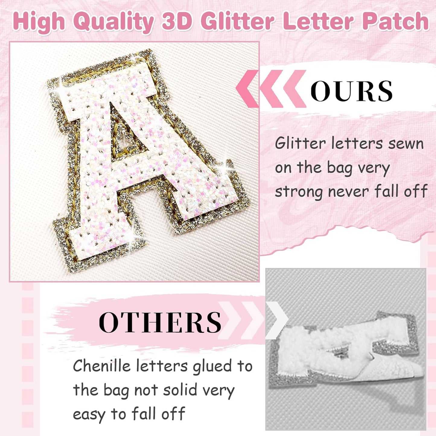 Small Initial Patch Makeup Bag Personalized Gifts Make Up Bag,White Cute PU Leather Glitter Letter