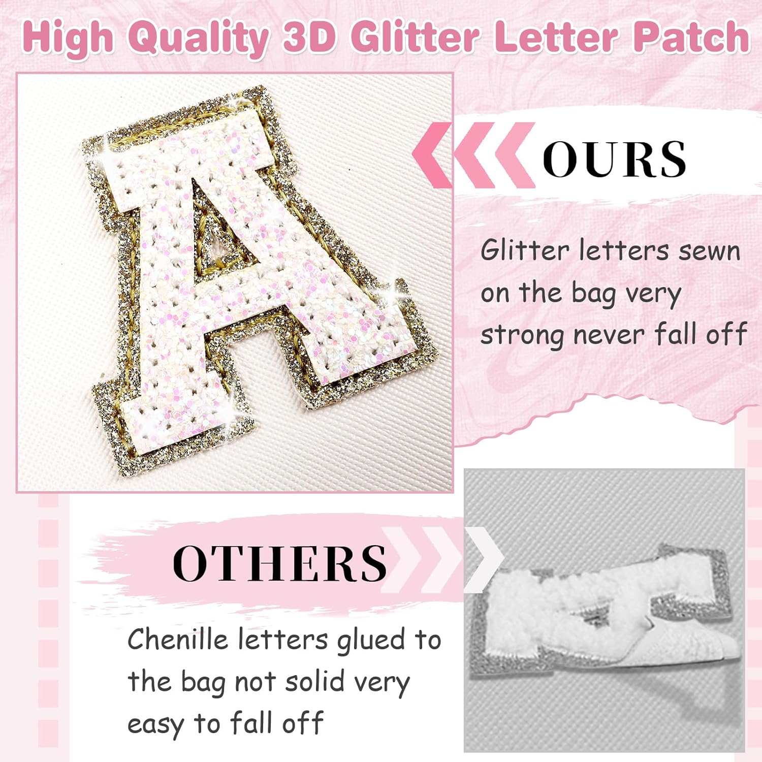 Small Initial Patch Makeup Bag Personalized Gifts Make Up Bag,White Cute PU Leather Glitter Letter