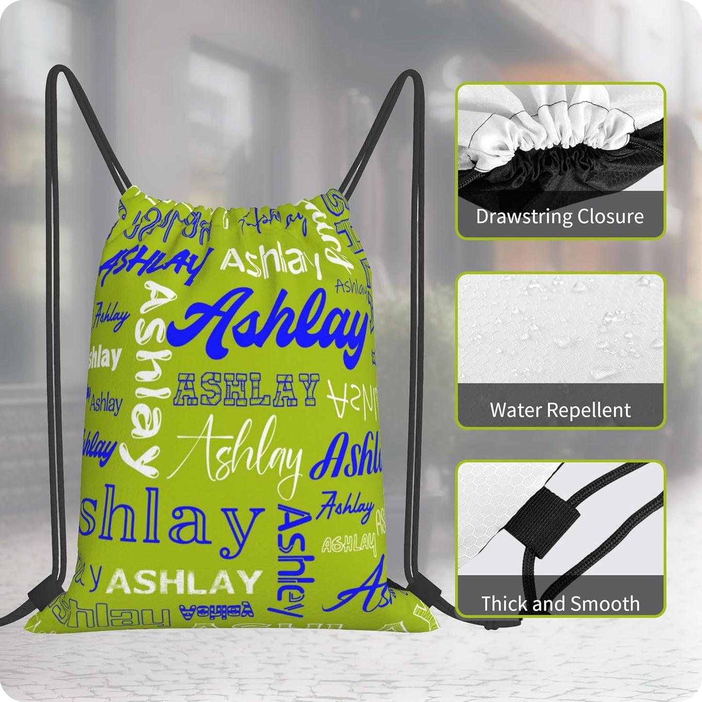 Personalized Drawstring Bag with Your Name Drawstring Backpack for Men Women Small Gym Beach Shopping Sport Yoga Bag (Custom Name-6)