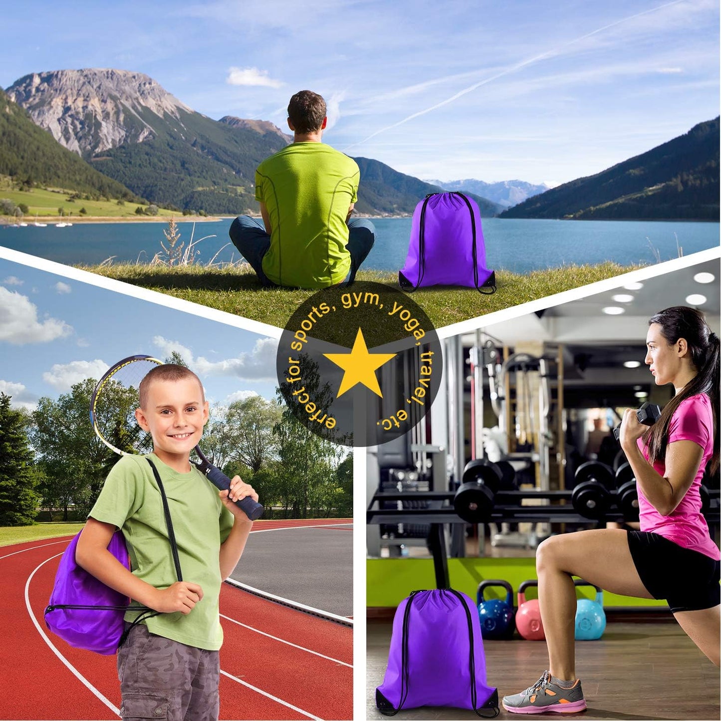 KUUQA 12 Pcs Drawstring Backpack Bags Sport Gym Sack Cinch Bags Bulk for School Traveling and