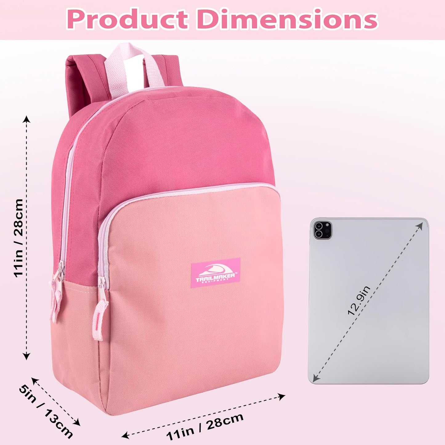 Color Block Backpacks for School Boys and Girls, 15 Inch Two Tone Colorful Small Travel Backpack for Kids (Pink)