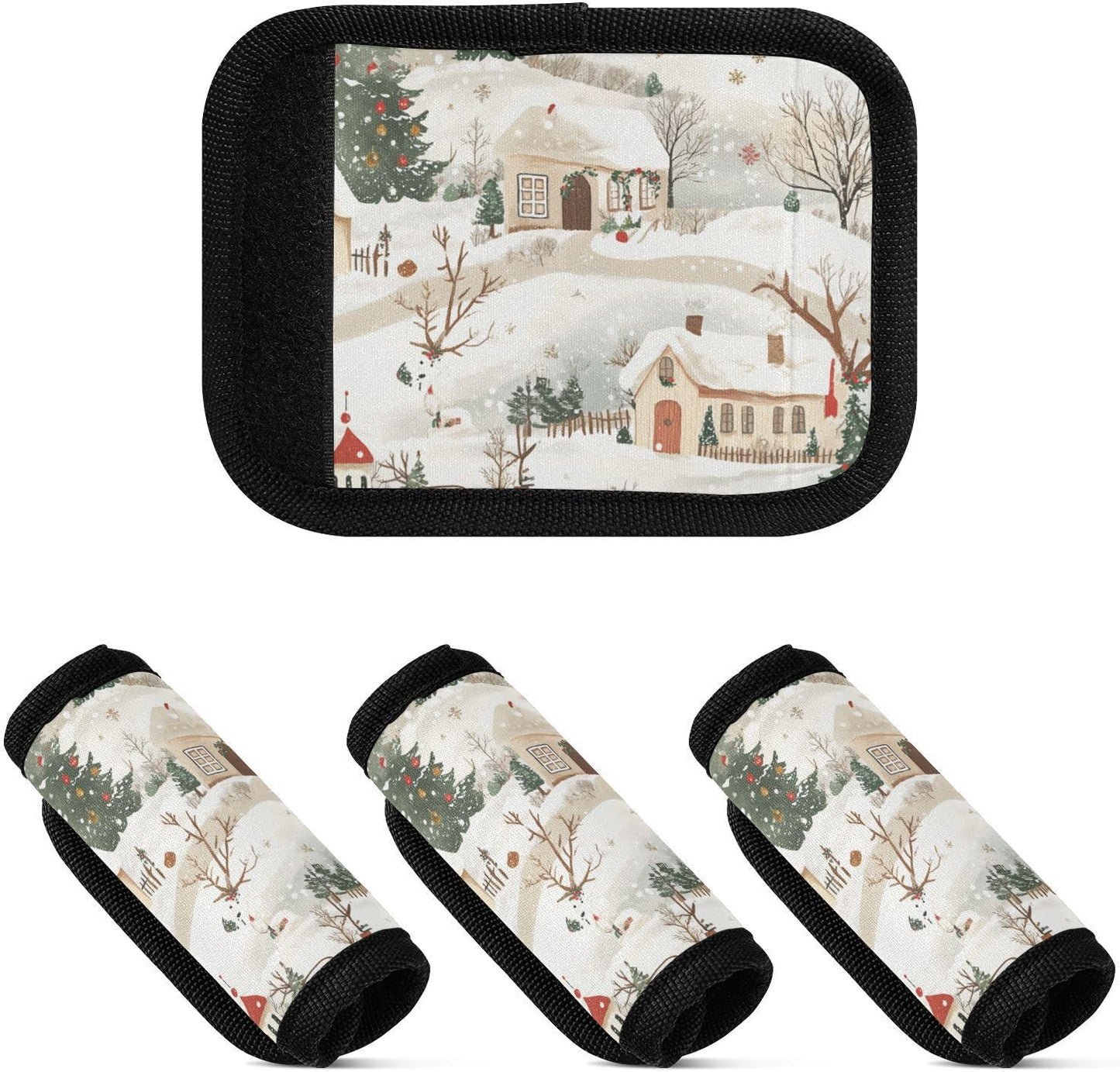 Christmas Snow Village 4 Pack Luggage Handle Wraps Covers for Suitcase Identifiers Bag Tags Travel Accessories