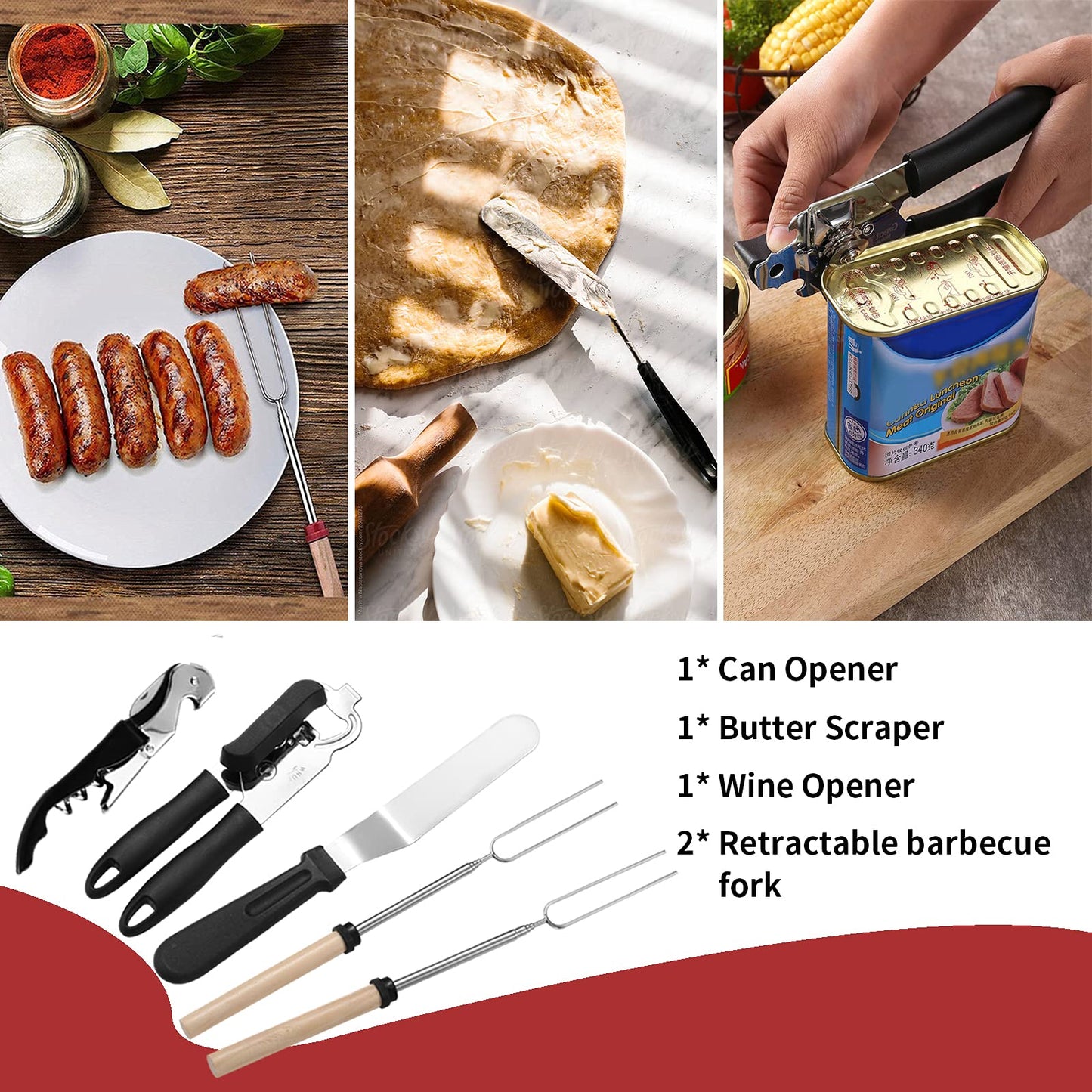 Portable Camping Kitchen Utensil Set-27 Piece Cookware Kit, Stainless Steel Outdoor Cooking and