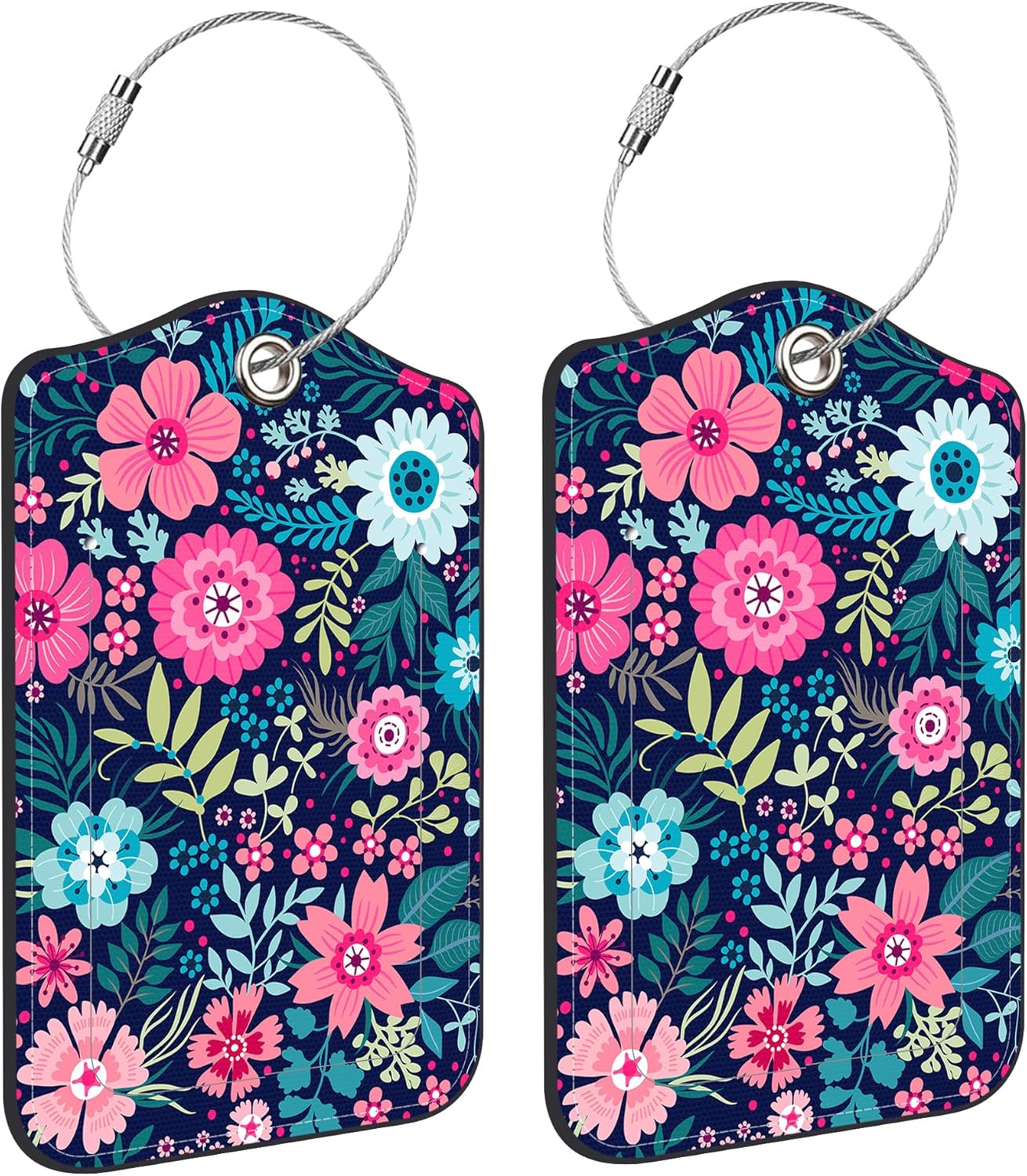 2 Pack Luggage Tags for suitcases Colorful Flowers Leather Luggage Tag, Identifiers with Privacy Name ID Label and Metal Loop for Men Women Travel Bag Suitcase