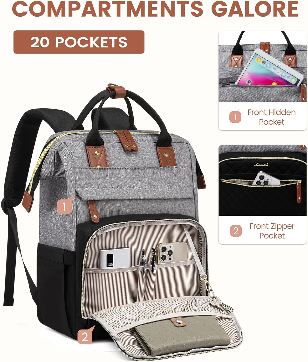 LOVEVOOK Laptop Backpack for Women, 17.3'' Waterproof Nurse Bag Teacher Work Backpack Purse for Women, Travel Computer Backpack for College Office Business Ladies