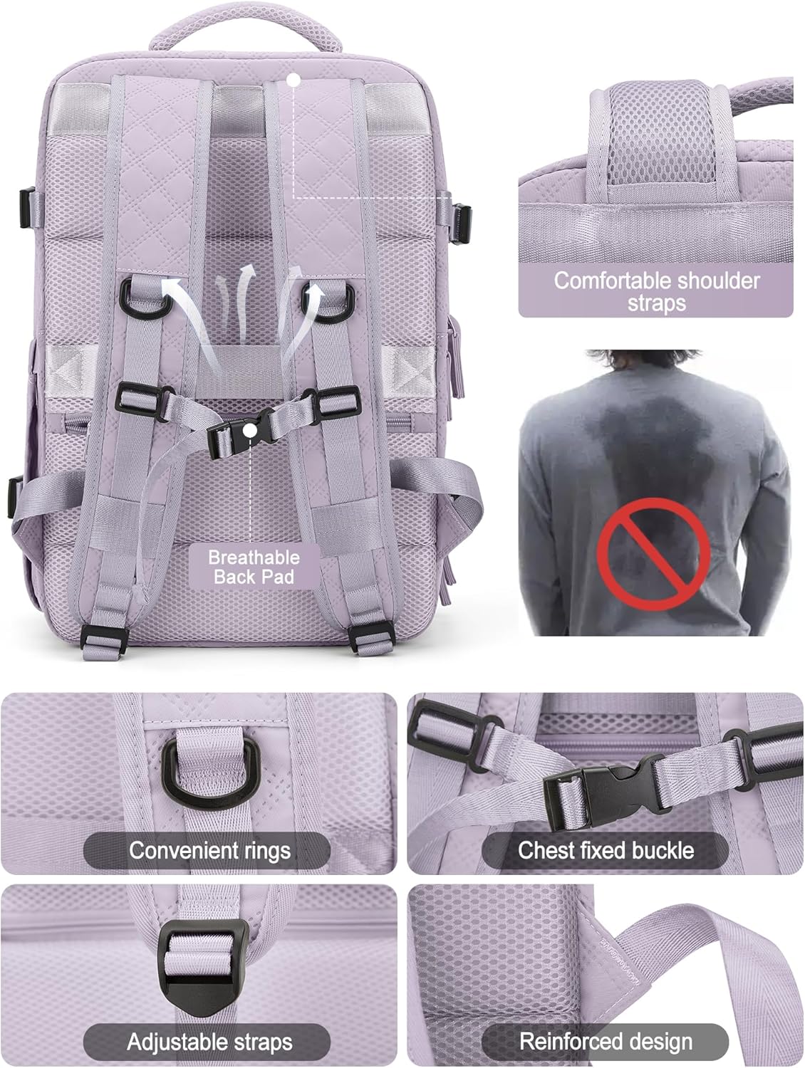 VGCUB Large Travel Backpack for Women Men, Carry on Backpack Airline Approved Gym Backpack Waterproof Business Laptop Daypack,Purple