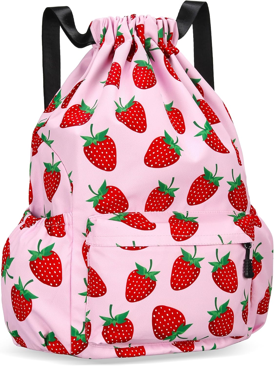 Drawstring Backpack for Women Drawstring Gym Bag Water Resistant Small Cinch Sack Pull String Backpack Bag (Strawberry)