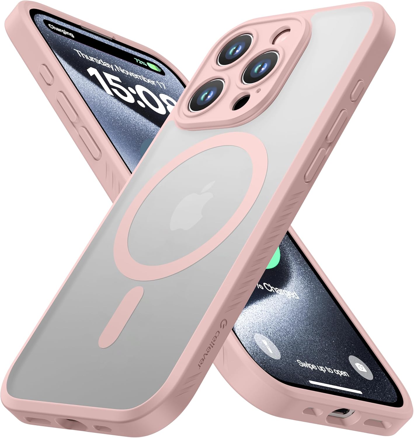 CellEver Strong Magnetic for iPhone 15 Pro Case [Camera Protection] [Military Grade Drop Tested] [Compatible with MagSafe] Slim Translucent Matte Phone Case (6.1") - Pink