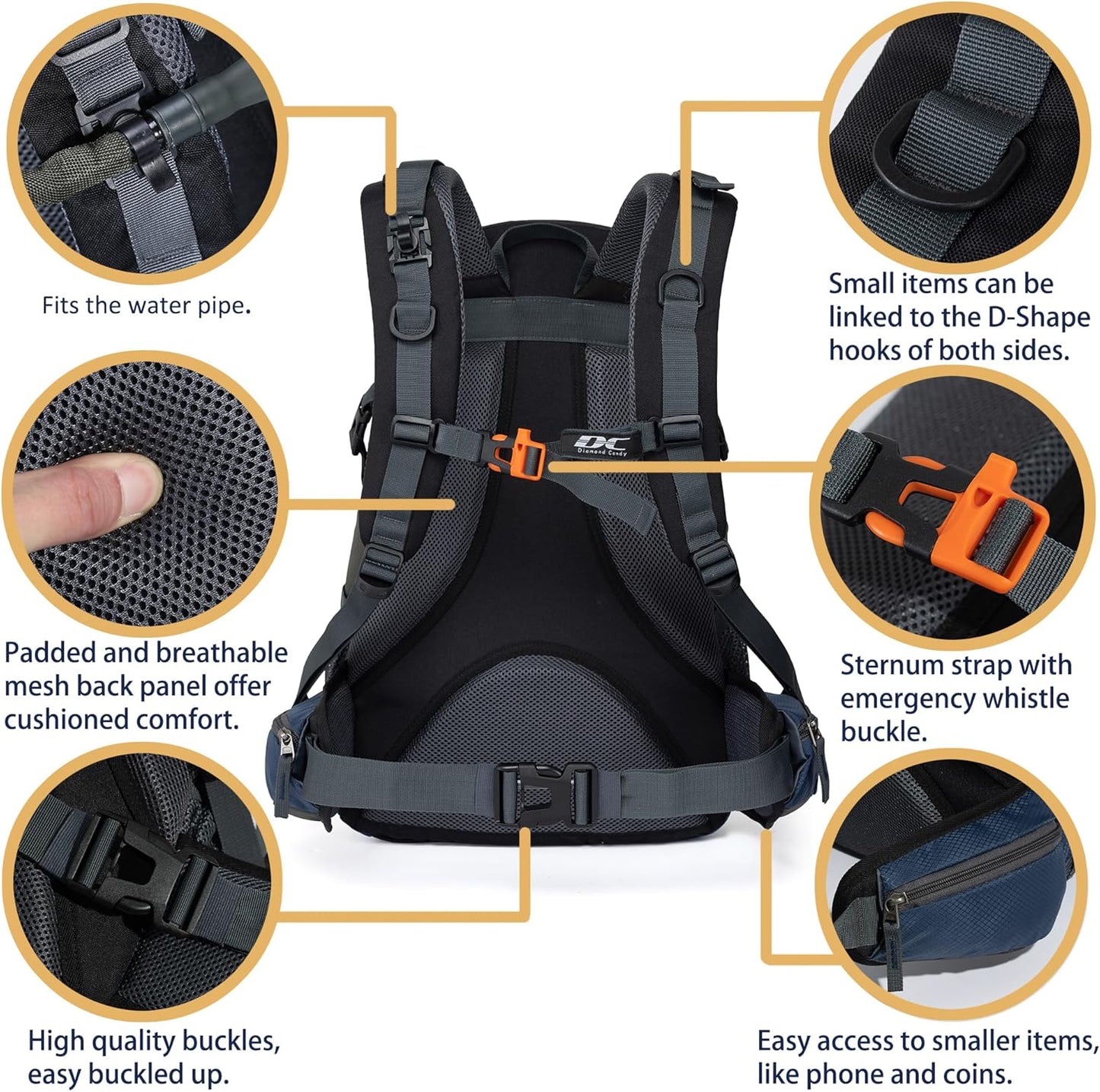 Diamond Candy Waterproof Hiking Backpack for Men and Women, Lightweight Day Pack for Travel Camping