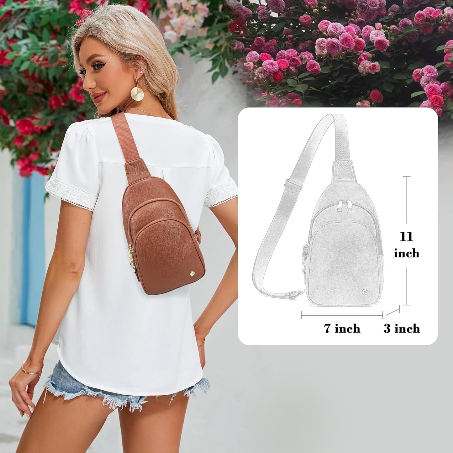 INICAT Crossbody Sling Bags Travel Cross Body Purses Faux Leather Fanny Packs Chest Bag for Women