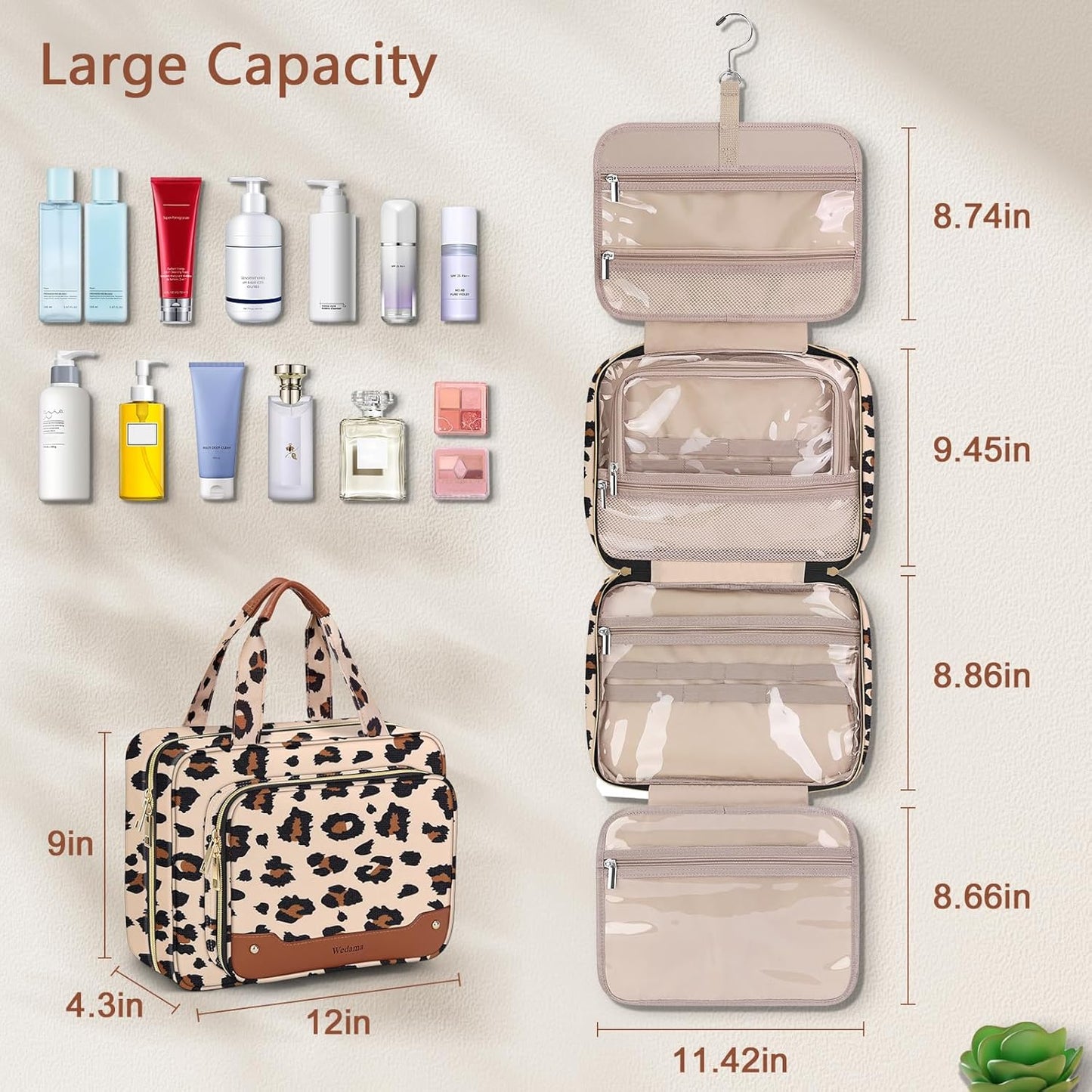 Wedama Toiletry Bag for Women, Hanging Travel Toiletry Bag with Jewelry Organizer Compartment Large
