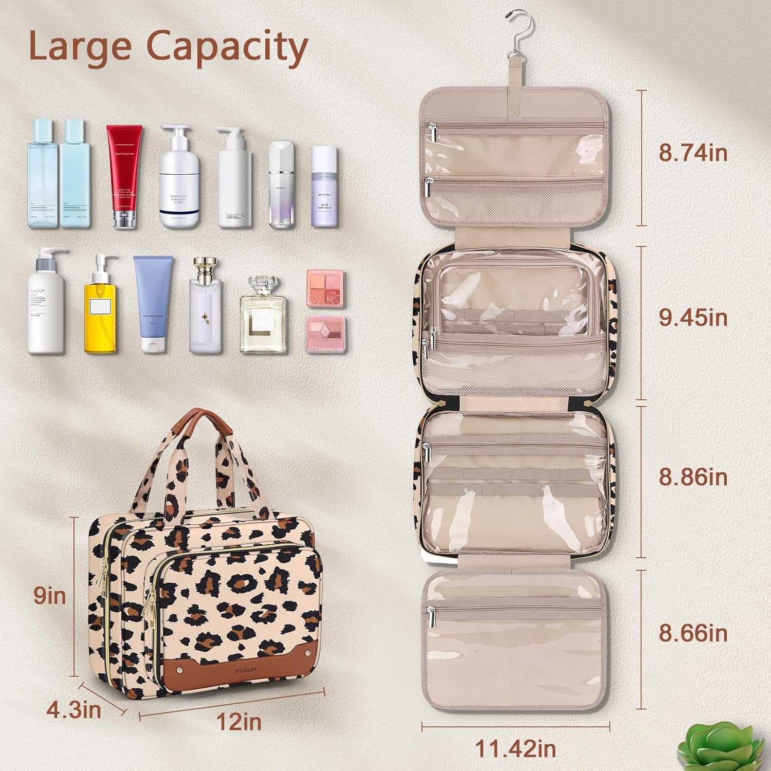 Wedama Toiletry Bag for Women, Hanging Travel Toiletry Bag with Jewelry Organizer Compartment Large