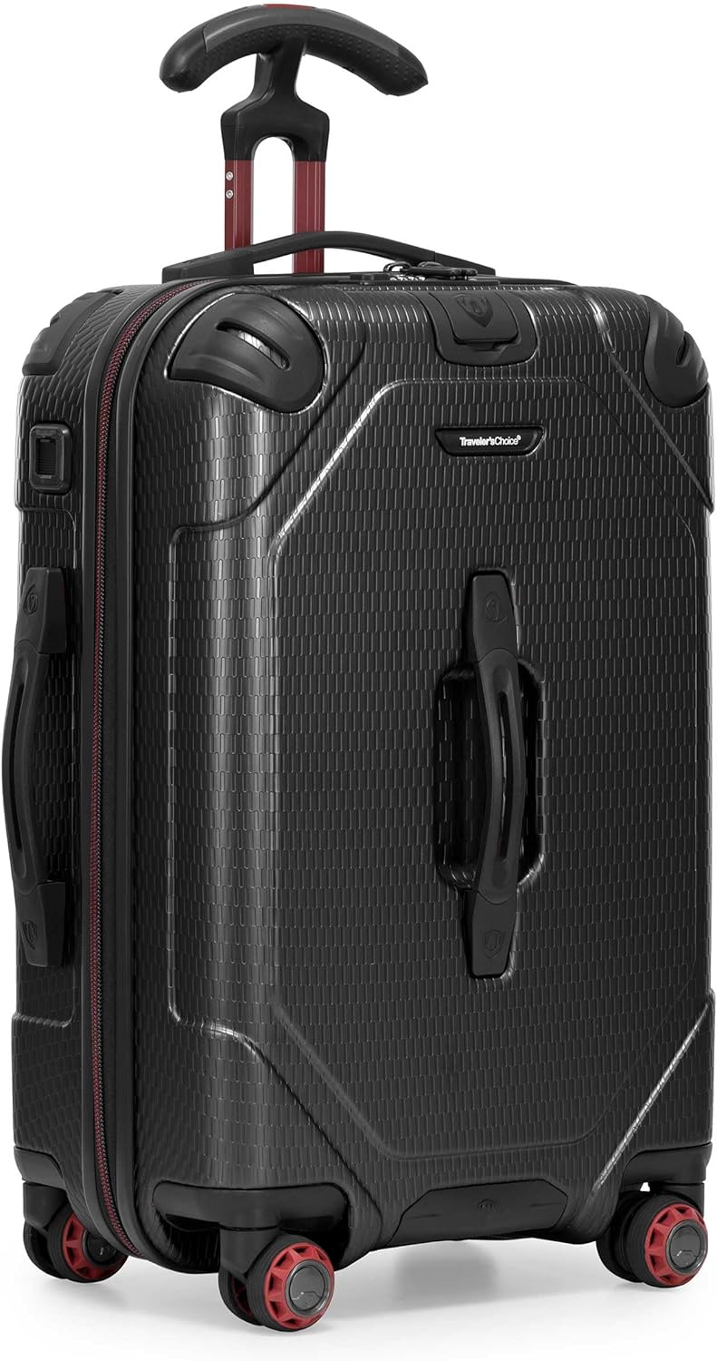 Traveler's Choice Maxporter II Hardside Polycarbonate Suitcase with Spinner Wheels, TSA Lock, Black, 22" Carry-On Luggage