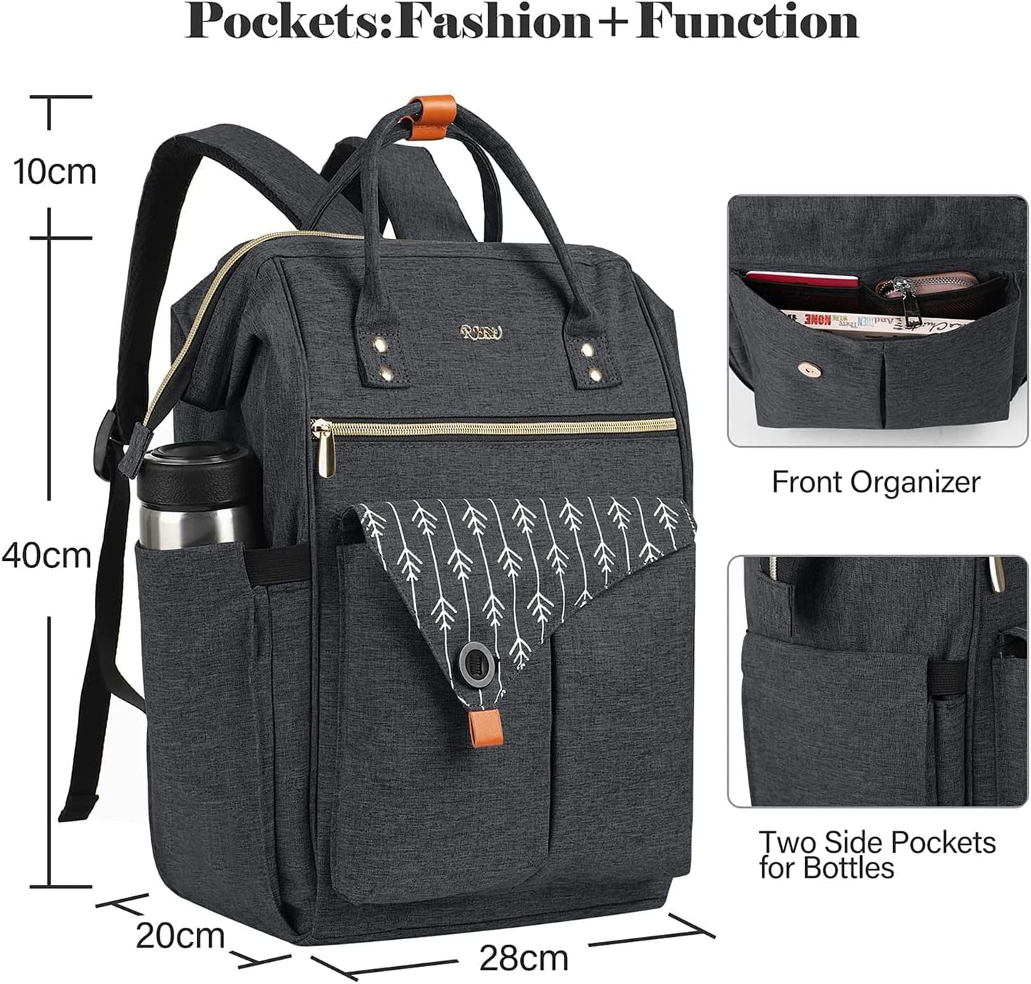 Women Backpack Travel Laptop Bag - 15.6 Inch Anti Theft Slim Backpack with USB Charging Port, Water Resistant Sturdy- School College, Ergonomic, Fits Notebook, Black
