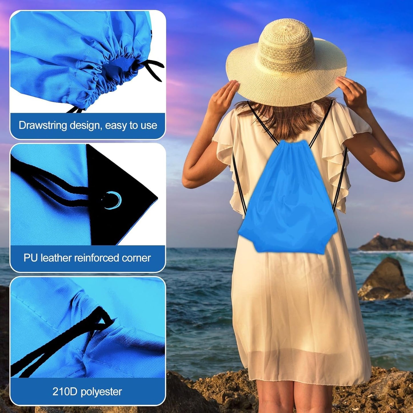 KUUQA 25Pcs Drawstring Backpack Bags Bulk Light Blue Drawstring Bag Foldable Gym Bag Sport Cinch