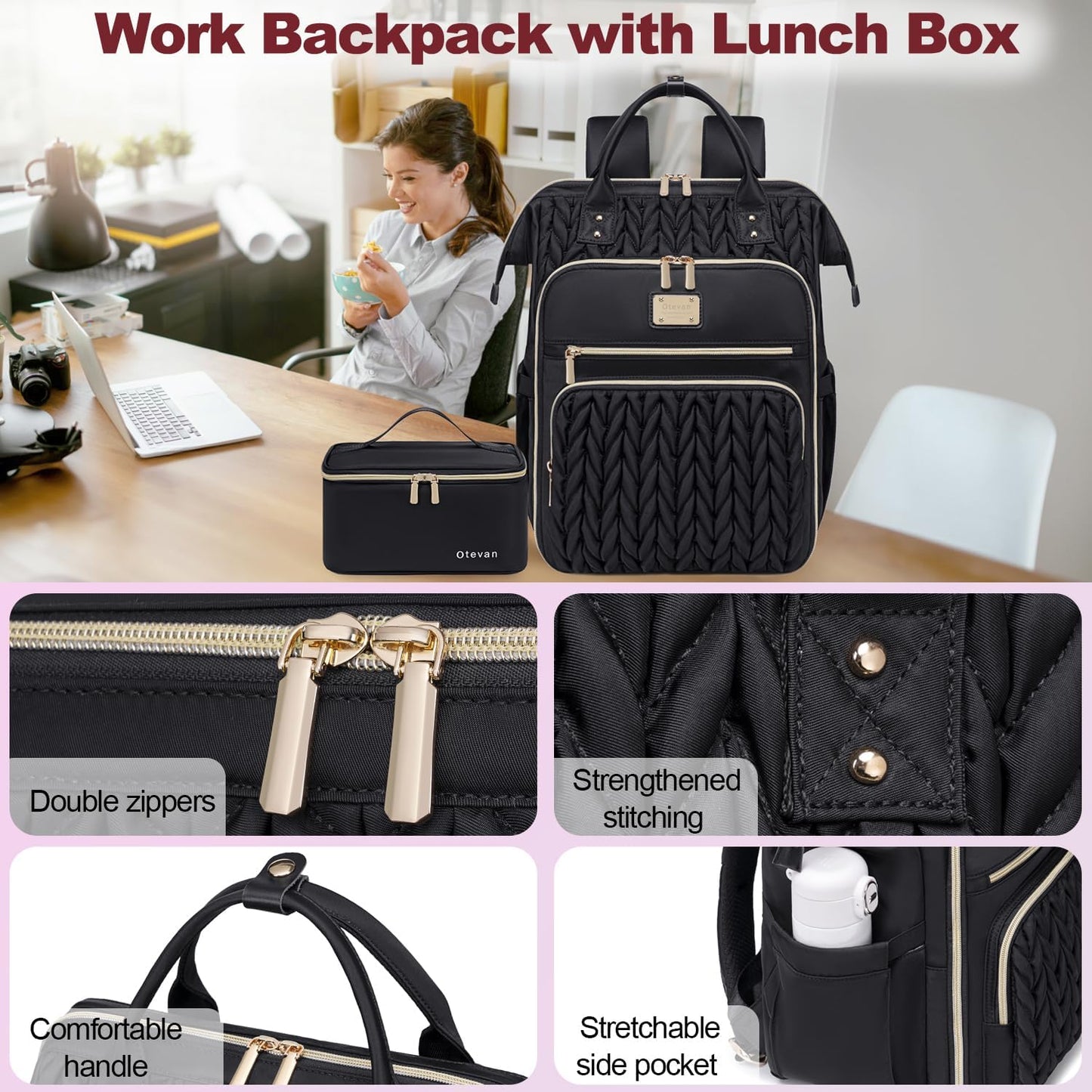 Lunch Backpack for Women, 15.6 inch Laptop Backpacks for Womens, Work Backpacks with Lunchbox,Insulated Back pack Cooler,Teacher Nurse Travel Backpack for Women