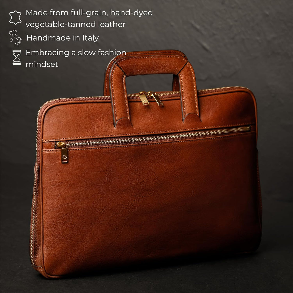 Time Resistance Slim Leather Briefcase - Italian Handmade Leather Computer Bag - Briefcase for Men