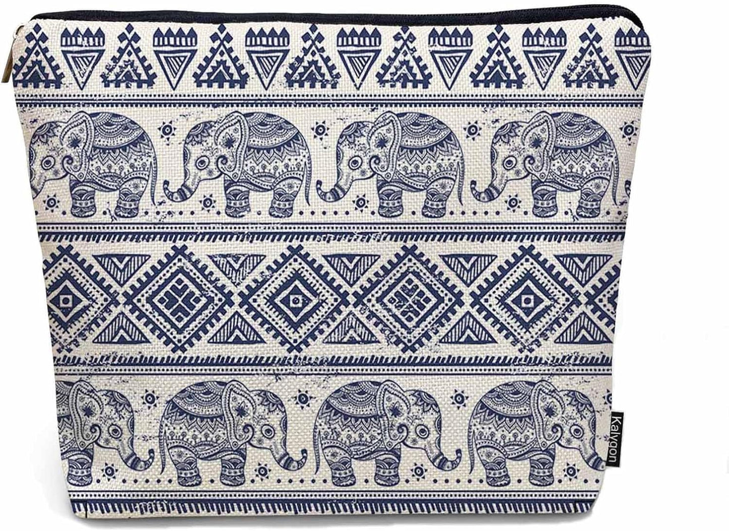 Elephant Cosmetic Bags For Women, Ethnic Geometric Elephant Roomy Makeup Bag Toiletry Bag