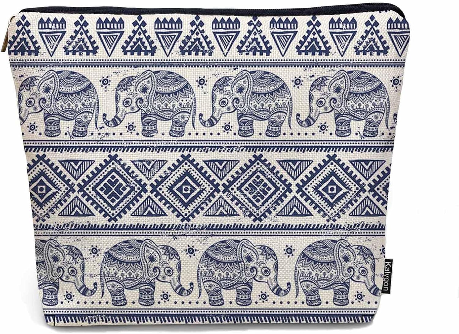 Elephant Cosmetic Bags For Women, Ethnic Geometric Elephant Roomy Makeup Bag Toiletry Bag