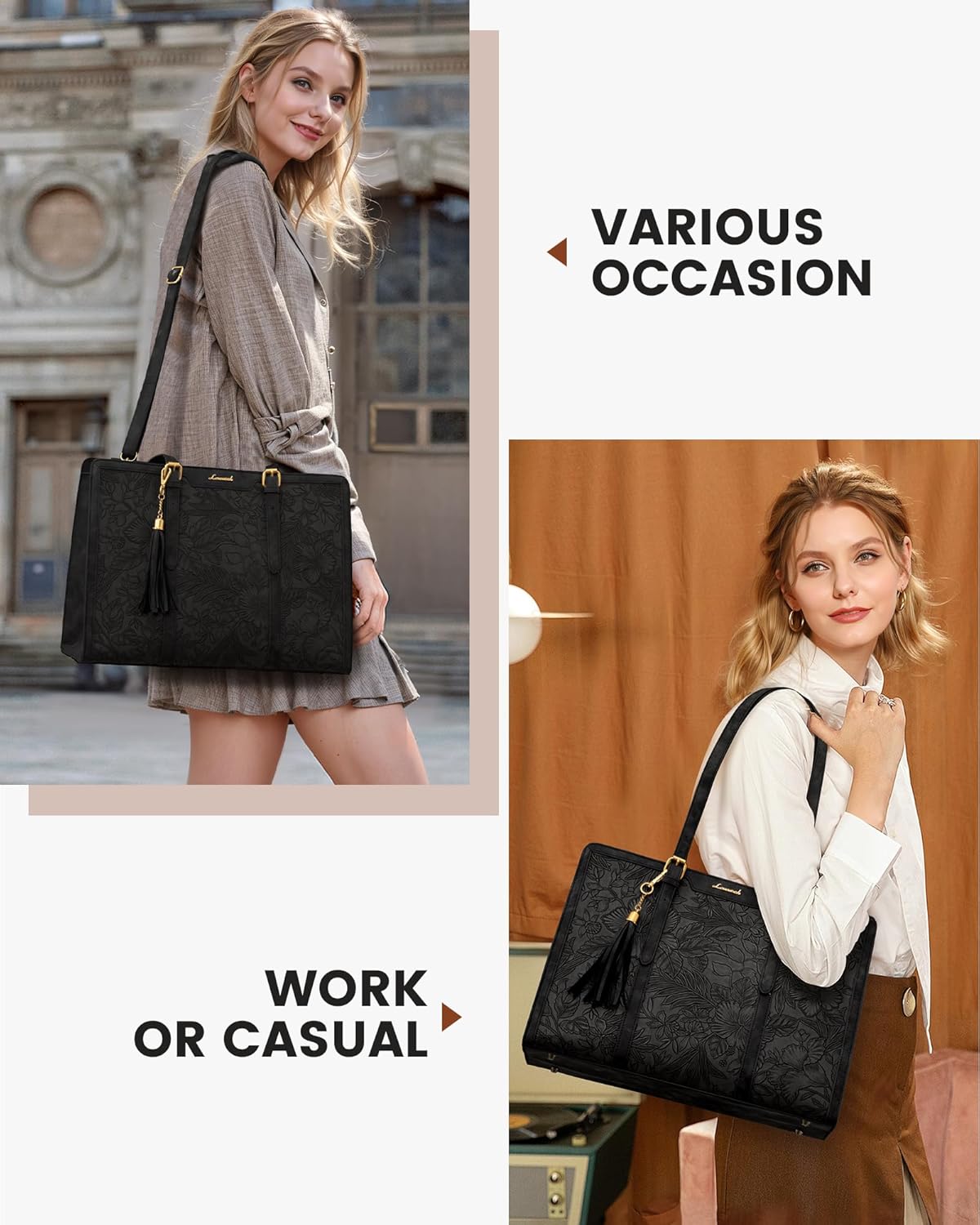 LOVEVOOK Laptop Bag for Women Vintage Leather Laptop Tote 15.6 inch Large Capacity Computer bag