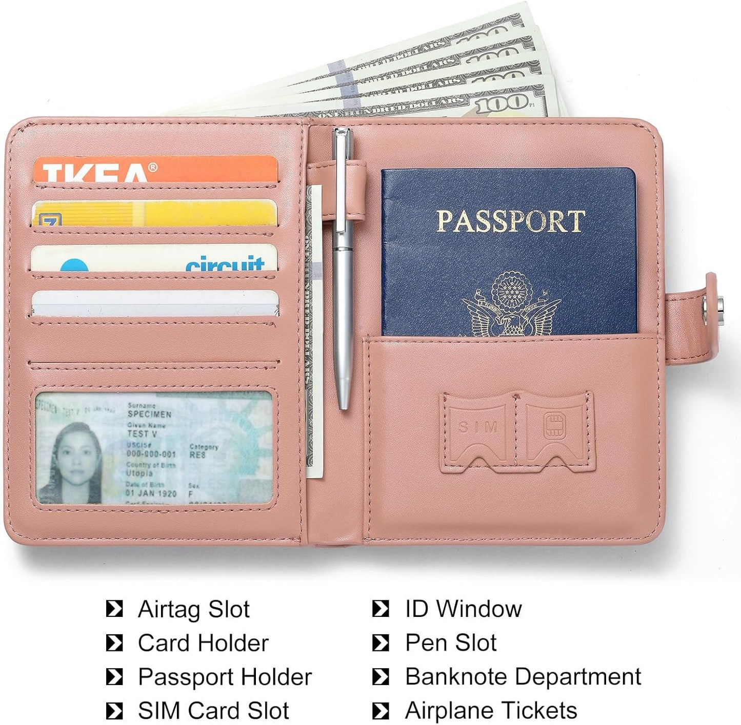 Passport Holder with Airtag for Women, RFID Blocking Passport Wallet Cover Case