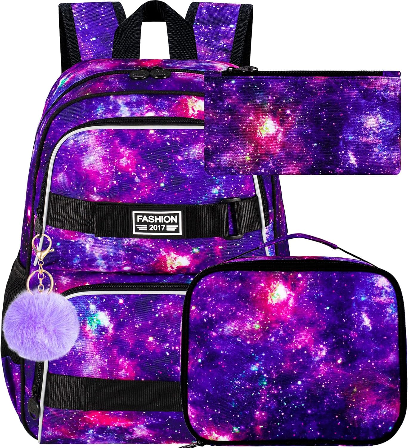 UFNDC Backpack for Girls, 17.5" Water Resistant Cat Galaxy Tie-Dye School Backpacks, Teens Bookbag for Women College Middle