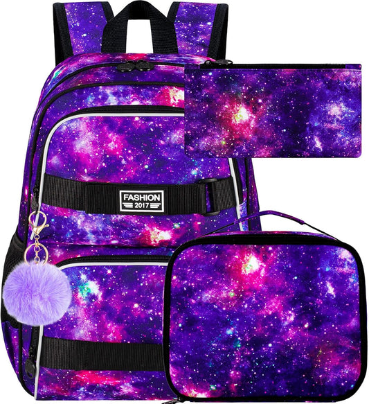UFNDC Backpack for Girls, 17.5" Water Resistant Cat Galaxy Tie-Dye School Backpacks, Teens Bookbag for Women College Middle