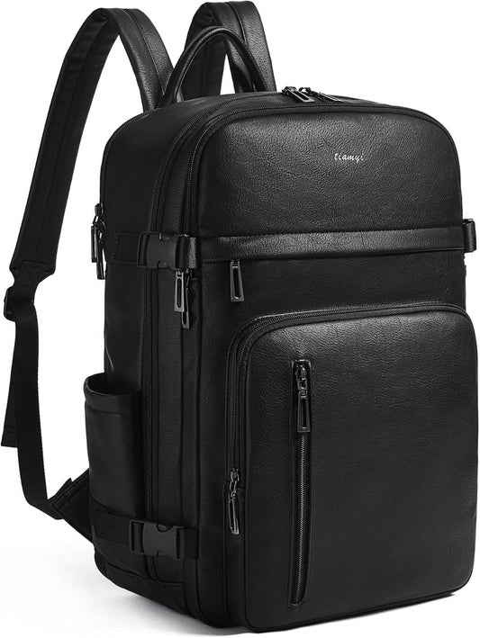 Leather Laptop Backpack for Women, Featuring a 15.6" Padded Laptop Compartment, Water Bottle Pocket and Trolley Sleeve, Ideal for Work, Travel, Everyday Use, and as a Thoughtful Gift