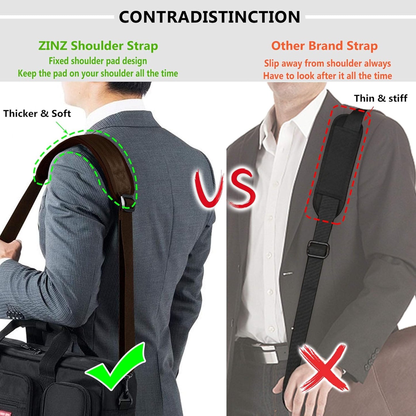 ZINZ Bag Shoulder Strap, Padded Adjustable Shoulder Strap Replacement