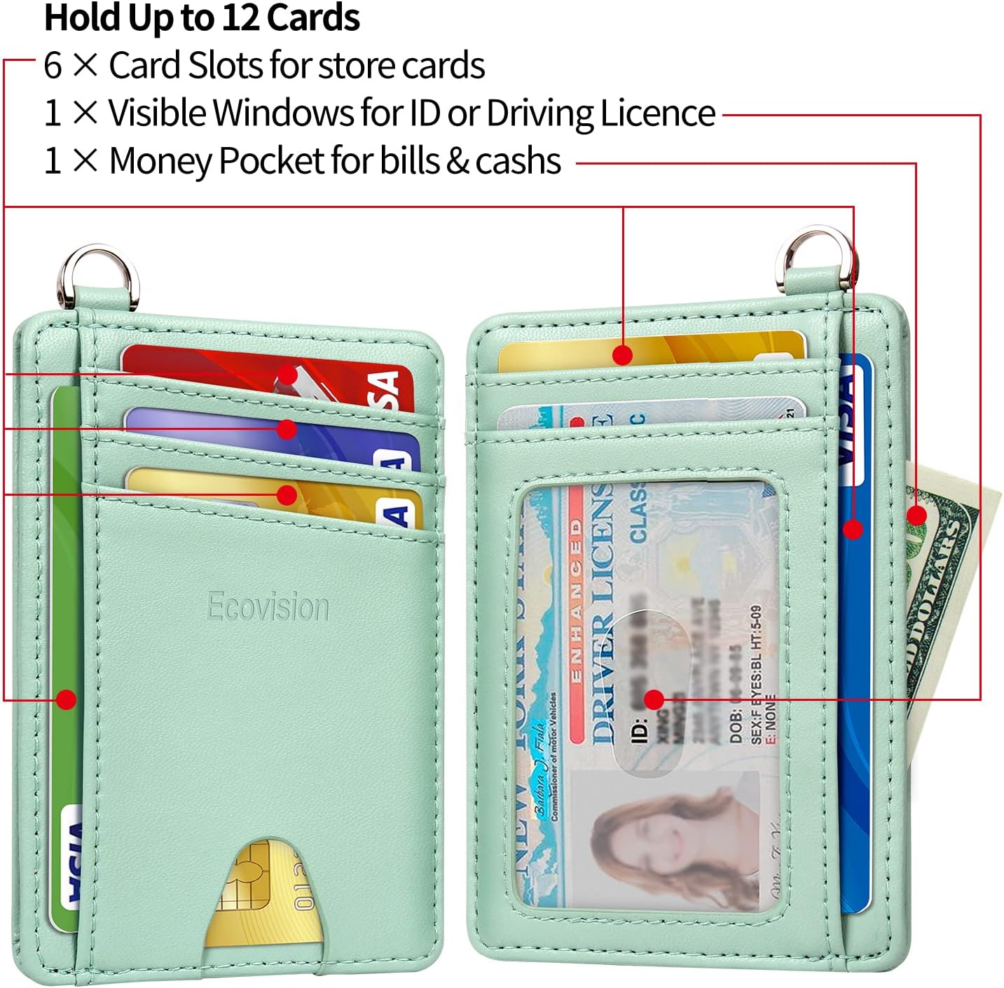 EcoVision Slim Minimalist Front Pocket Wallet, RFID Blocking Credit Card Holder Wallet with Detachable D-Shackle for Men Women